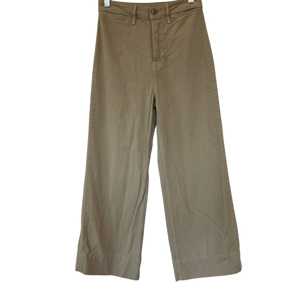 GRLFRND Campbell High Rise Wide Leg Pants Khaki Tan Size 26 Button Fly USA Made